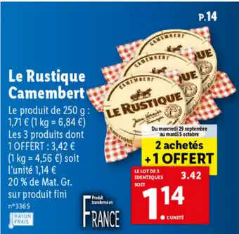 Lidl Le Rustique Camembert offre