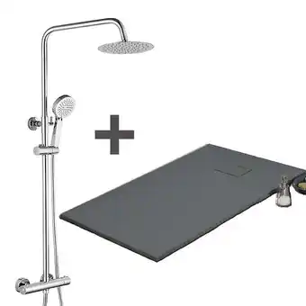Bricorama Pack receveur de douche 90 x 90 cm extra plat gris basalte + colonne de douche thermostatique chromée offre