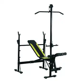 E.Leclerc Banc de musculation fitness entrainement complet dossier réglable cordes traction curler supports barre et haltères noir et j offre