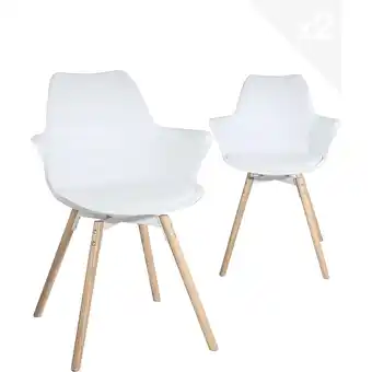 E.Leclerc Lot de 2 chaises scandinaves accoudoirs et coussin moti (blanc) offre