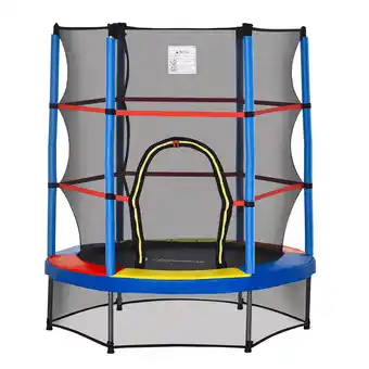 E.Leclerc Trampoline enfant ø 1,40 × 1,60h m filet de sécurité porte zipée couvre-ressorts 6 poteaux rembourrés inclus multicolore offre