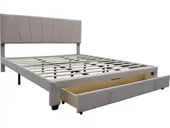 E.Leclerc Lit double avec tiroir théa en velours 180 x 200 cm - beige offre