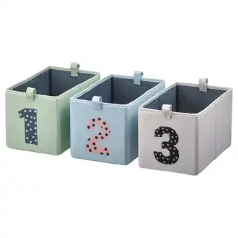 IKEA Barndröm boîte, lot de 3, vert bleu/beige, 17x27x17 cm offre
