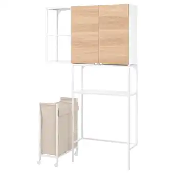 IKEA Enhet combinaison de rangement, blanc/motif chêne, 120x32x204 cm offre