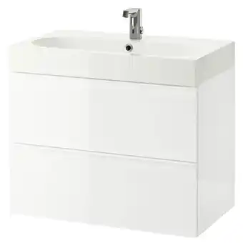 IKEA Godmorgon / bråviken meuble lavabo 2tir, brillant blanc/mitigeur lavabo brogrund, 80x48x68 cm offre