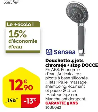 Sensea douchette 4 jets chromée + stop docce