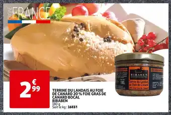 Auchan Biraben terrine du landais au foie de canard 20 % foie gras de canard bocal offre