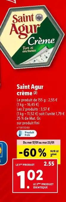 Lidl Saint Agur Crème offre