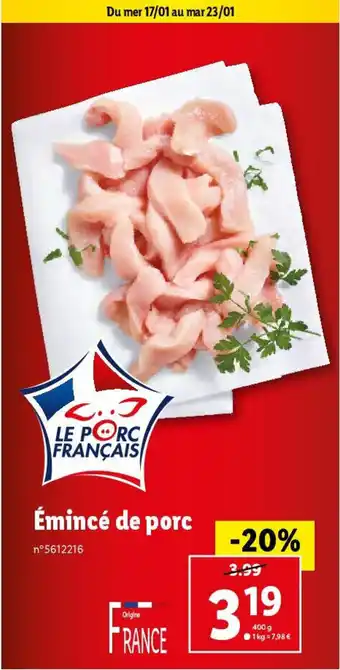 Lidl Émincé de porc offre