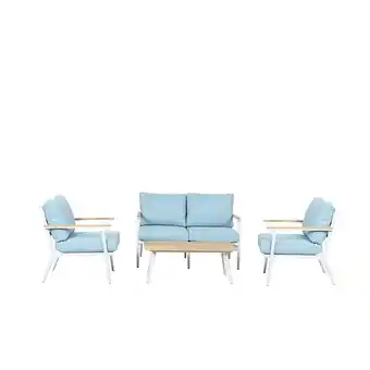 Brico Cash Salon de jardin bas 4 pièces en alu et bois bleu et blanc rumba offre