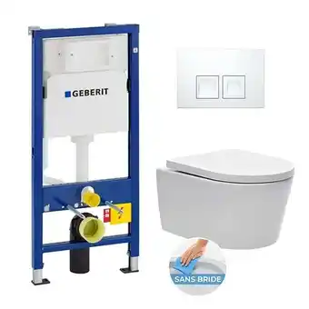 Brico Cash Pack bâti-support up100 + plaque delta50 blanche + cuvette suspendue sans bride et fixations invisibles (satrimlessgeb1) offre