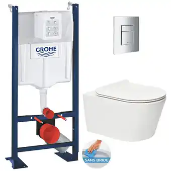 Brico Cash Grohe pack wc bâti autoportant + wc sans bride sat brevis + abattant ultra-fin softclose + plaque chrome (projectbrevis-1) offre
