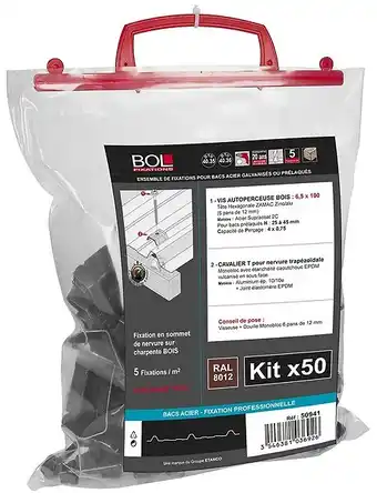 Bricomarché Kit de 50 vis autoperceuses et cavaliers pour bacs acier - rouge offre