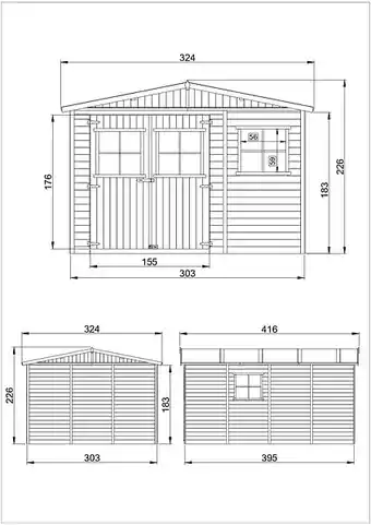 Bricomarché Timbela m336+m336g abri de jardin en bois h226x324x416 cm/12 m² - avec les planchers imprégné offre