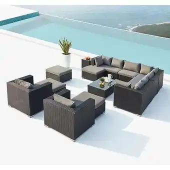 Bricorama Stalla: Salon de jardin 13/14 pers modulable en résine tressée noire coussins gris offre