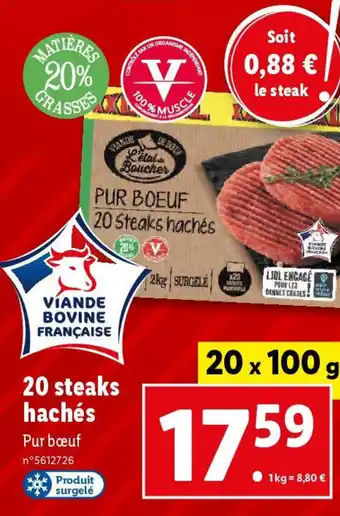 Lidl 20 steaks hachés Pur bœuf n°5612726 offre