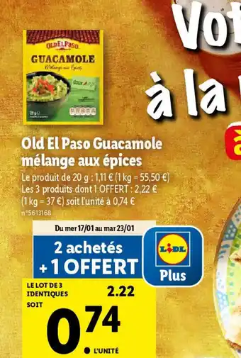 Lidl Old El Paso Guacamole mélange aux épices offre
