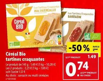 Lidl Céréal Bio tartines craquantes offre