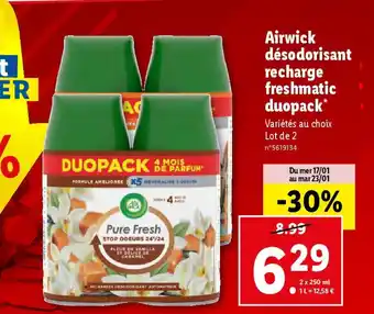 Lidl Airwick désodorisant recharge freshmatic duopack* offre