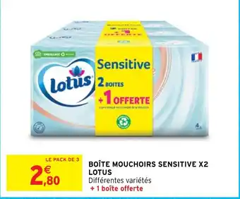 Intermarché BOÎTE MOUCHOIRS SENSITIVE X2 LOTUS offre