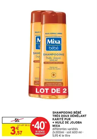 Intermarché SHAMPOOING BÉBÉ TRÈS DOUX DÉMÊLANT KARITÉ PUR + HUILE DE JOJOBA MIXA offre