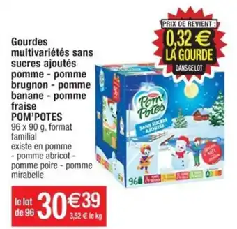 Cora x Carrefour Gourdes multivariétés sans sucres ajoutés pomme - pomme brugnon - pomme banane - pomme fraise POM'POTES offre