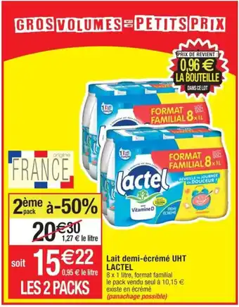 Cora x Carrefour Lait demi-écrémé UHT LACTEL offre