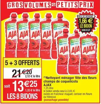 Cora x Carrefour (¹)Nettoyant ménager fête des fleurs champs de coquelicots AJAX 1,25 litre offre