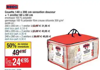 Cora x Carrefour Couette 140 x 200 cm sensation douceur + 1 oreiller 60 x 60 cm offre