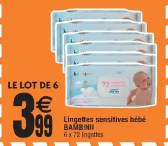 Cora x Carrefour Lingettes sensitives bébé BAMBINII 6 x 72 lingettes offre