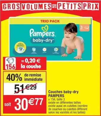 Cora x Carrefour Couches baby-dry PAMPERS x 156, taille 3 offre