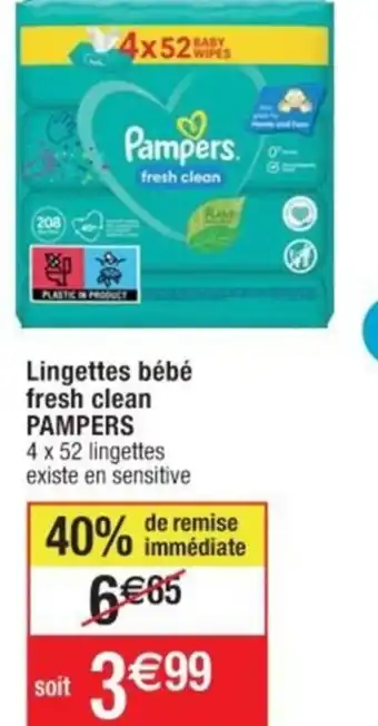 Cora x Carrefour Lingettes bébé fresh clean PAMPERS offre