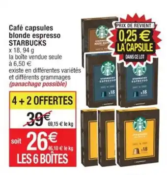 Cora x Carrefour Café capsules blonde espresso STARBUCKS offre