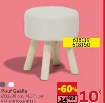 Gifi Pouf Gaëlle 032x38 cm, MDF*, pin Réf. 618166.618175 offre