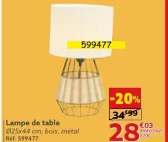 Gifi Lampe de table Ø25x44 cm, bois, métal offre