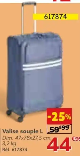 Gifi Valise souple L 5999 €99 Dim. 47x78x27,5 cm, offre