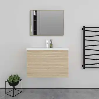 Bricorama Meuble salle de bain 2 tiroirs avec lavabo et miroir encadré–chêne l.79 x w.44.5 x h.52 cm offre