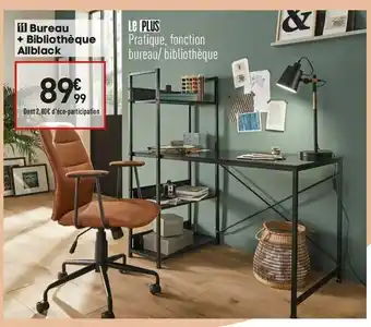 Conforama Bureau + bibliothèque allblack offre