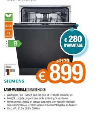 Expert LAVE-VAISSELLE SISN63EX02CE offre