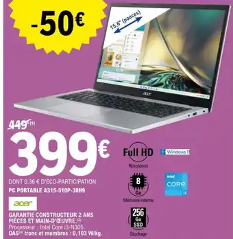 E.Leclerc PC PORTABLE A315-510P-38H9 offre