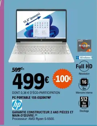 E.Leclerc PC PORTABLE 15S-EQ2067NF offre