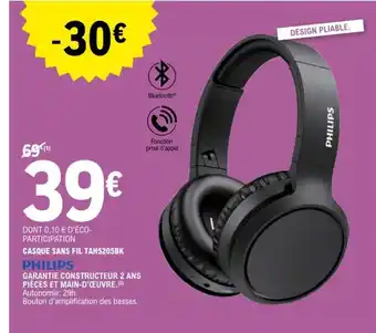 E.Leclerc CASQUE SANS FIL TAH5205BK offre