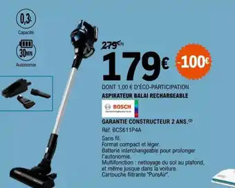 E.Leclerc ASPIRATEUR BALAI RECHARGEABLE BOSCH offre