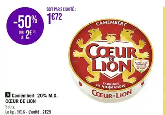 Casino Supermarchés Cœur de lion camembert 20% m.g offre