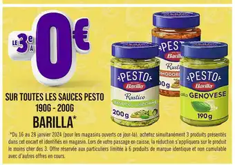 Casino Supermarchés Barilla le 3e à 0€ sur toutes les sauces pesto 190g - 200g barilla offre