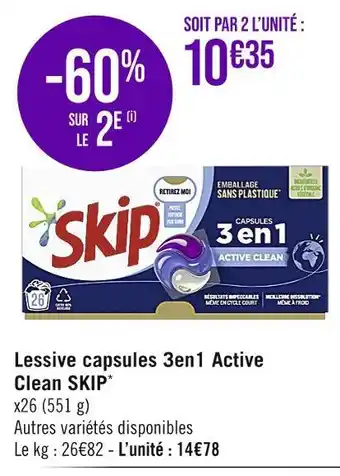 Casino Supermarchés Skip lessive capsules 3en1 active clean offre