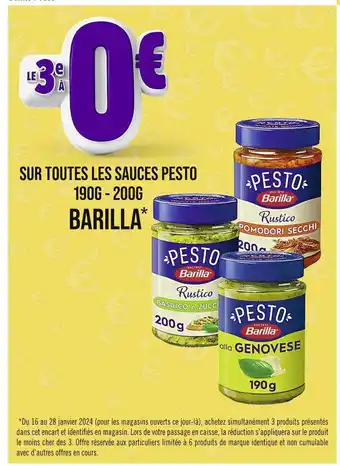 Casino Supermarchés Barilla le 3e à 0€ sur toutes les sauces pesto 190g - 200g barilla offre