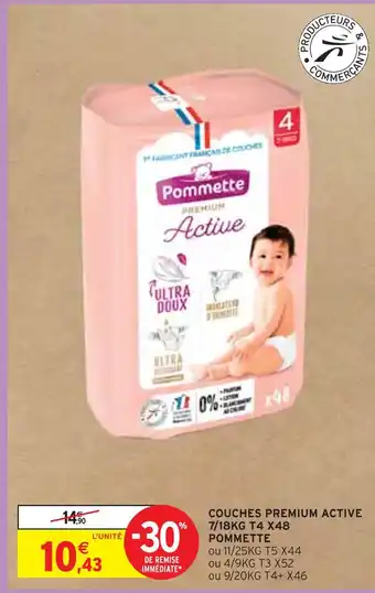 Intermarché Pommette couches premium active 7/18kg t4 x48 offre