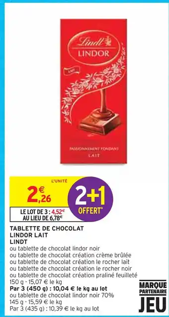 Intermarché Lindt tablette de chocolat lindor lait offre