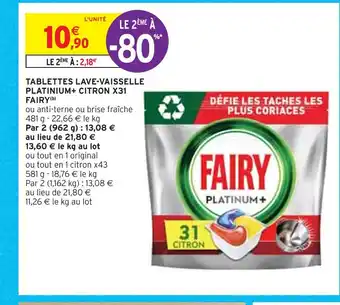 Intermarché Fairy tablettes lave-vaisselle platinium+ citron x31(b) offre